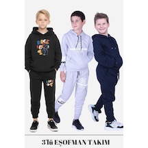 Fyk Kids Erkek Çocuk 3lü Kapüşonlu Kanguru Cepli Baskı Detaylı Eşofman Takımı Çok Renkli