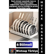 Mutfakorganizer Montajsız Mutfak Tezgah Dolap Düzenleyici Teleskopik Raylı Tava Tencere Organizeri