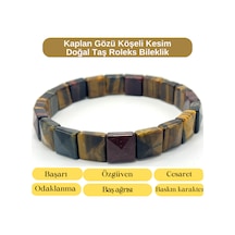Sertifikalı Kaplan Gözü Karma Renk Köşeli Kesim Doğal Taş Roleks Bileklik Çok Renkli