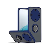 Honor Magic 5 Lite Uyumlu Kılıf Yüzüklü Standlı Extra Darbe Koruma Sert Silikon Kapak-lacivert Lacivert