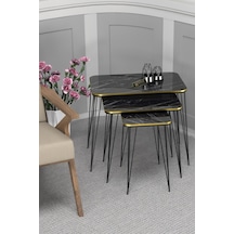 Zigon Sehpa Kr Çift Bendir Tel Siyah Ayak Siyah Mermer Desen