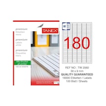 Tanex TW-2060 30x9mm Kuşe Laser Etiket 100 Lü Paket