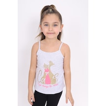 Toontoy Kids Toontoy Kız Çocuk Fiyonk Aksesuarlı Kedi Baskılı Atlet Gri Melanj