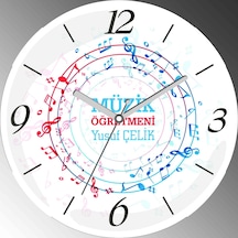 Kişiye Özel Notalar Müzik Öğretmeni Çap 30cm Sessiz Akar Bombeli Gerçek Cam Duvar Saati Çok Renkli