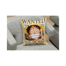 One Piece Luffy Wanted Desenli Kare Yastık Kılıfı Cok Renklı