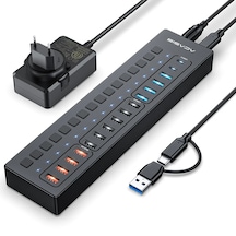 Acasis Ds516pb - 16 Port 5gbps Usb-a 3.0, Usb 2.0, Type-c 3.0, Akıllı Şarj Portu, Alüminyum Kasa, 60w Güç Adaptörlü, Led Işıklı, Usb / Type-c Çoklayıcı , Akıllı Şarj Hub Ds-516pb