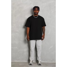 Efnaz Style Unisex Oversize Düz Bisiklet Yaka T-shirt - Siyah