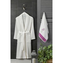 Kadın Havlulu Banyo Bornoz Takımı %100 Pamuklu Beyaz - P000000944-1 Çok Renkli