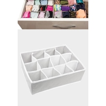 Onikiden 12 Bölmeli Çekmece İçi Düzenleyici, Çok Amaçlı Takı Çorap Kravat Eşarp Organizer Kutu Gri