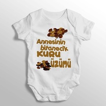 İmaj Tuğbababy Annesnin Bitanecik Kuru Üzümü Yazılı Baskılı Bebek Zıbını Beyaz