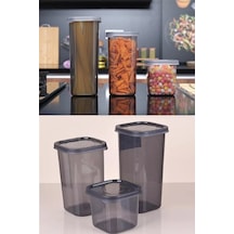 3 Lü Dik Sızdırmaz Kapaklı Erzak Saklama Kabı Seti Antrasit 1750ml - 1200ml - 550ml Plastik Gri Diğer