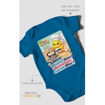 Morivokids Sadece Sütle Başlar Yazılı Kısa Kollu Bebek Body %100 Pamuk Koyu Mavi