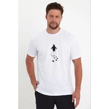 Erkek T-shirt Nihilist Penguen Baskılı Bisiklet Yaka Kısa Kol Yazlık Tişört - Beyaz