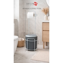 Decorev Modern Click Kapaklı 5 Lt Banyo Kovası Ve Tuvalet Kağıtlığı 2 Si 1 Arada Şık Tasarım Gri