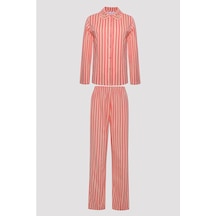 Penti Base Rosy Stripes Gömlek Pantolon Gül Kurusu Pijama Takımı L