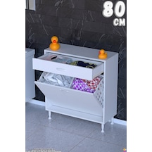 Emir 80 Cm 2 Gözlü Kirli Çamaşır Sepetli Ve Çekmeceli Çok Amaçlı Banyo Dolabı 80 Cm