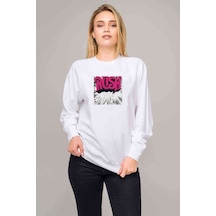 Rush Logo Jpeg Baskılı Beyaz Kadın Sweatshirt