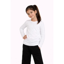 Barlashive Kız Çocuk Basic Uzun Kollu Tişört Okul Günlük Rahat T-shirt - Beyaz Çok Renkli