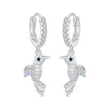 Novahub 925 Ayar Gümüş 3d Kuş Halka Küpe - Kadın Ve Genç Kızlar İçin Hipoalerjenik, Klasik Moda Küpe Takı Beyaz Altın