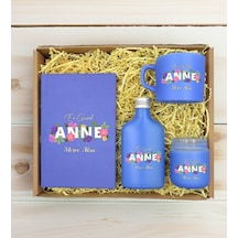 Bk Gift Kişiye Özel İsimli Dtf Anne Temalı Mavi Defter & Kahve Fincanı & Kolonya & Mum Hediye Seti-3, Anneye Hediye, Anneler Günü Hediyesi Kobitmeyenc