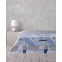 English Home Patch Mosaic Çift Kişilik Çok Amaçlı Örtü 200x220 Cm Mavi Mavi