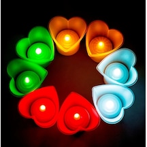 Kalpli Led Işıklı Mum Kırmızı Mum Yeşil Mum Beyaz Mum Sarı Mum Heart Led Light Multi Colors 48 Adet