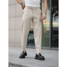 Erkek Premium Duble Paça Bel Destekli Kumaş Pantolon Bej