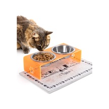 Gobypet 2'li Turuncu Pleksi Dekoratif Kedi Ve Köpek Seramik Mama & Su Kabı + Paspas