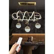 Kuzey Yemek Masası 3 Toplu İthal Led Avize - Kumandalı / Gold Gold