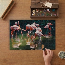 Gölden Su İçen Flamngolar Tasarımı 240 Parça Ahşap Puzzle Ahşap Kutuda Mpy40331