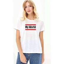 My World Baskılı Beyaz Kadın Tshirt