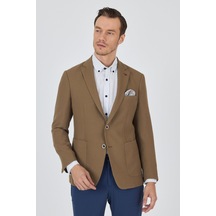İmza Koyu Vizon Mono Yaka Gofreli Esnek 6 Drop Slim Fit Casual Ceket 1002250125 Koyu Vizon
