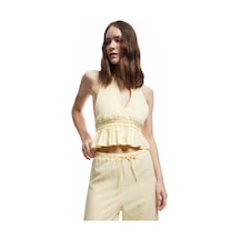 Koton Sırt Detaylı Slim Fit Fırfırlı Kolsuz Viskon Karışımlı Halter Yaka Crop Bluz Sarı 5sal30022ıw Sarı