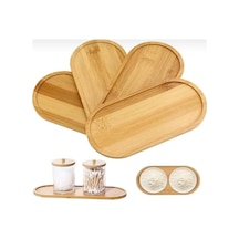 Oval Doğal Bambu Sunum Tabağı - 23x12 Cm Yuvarlak Hatlı Düz Servis Tepsisi - Sushi, Tatlı Ve Kahve Sunumluk 15cm
