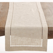 Saro Lıfestyle Polyester Ve Keten Karışımı Hemstitch Kenarlı Masa Örtüsü, Doğal, 40,64 Cm X 304,8 Cm Acı Kahverengi