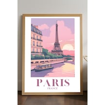 Paris Doğal Ahşap Çerçeveli Poster, Dekoratif Seyahat Duvar Tablosu