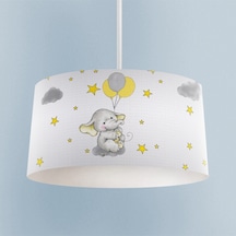 Mekta Home Bebek Ve Çocuk Odası Gri Bulutlu Sevimli Fil Desenli Avize Renkli