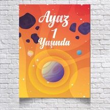 Uzay Ve Gezegenler Temalı Doğum Günü Afişi 50x70 Cm
