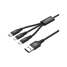 Premium Multi 3'ü 1 Arada Usb Şarj Kablosu, Evrensel, Çoklu Şarj Cihazı Kablosu, Micro Usb/tip C/lightning 3a 1,2 M, İphone/android Akıllı Telefon İçin, Siyah.