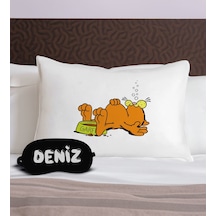 Bk Gift Kişiye Özel Eğlenceli Kedi Tasarrımlı Pamuklu Yastık Kılıfı Ve Göz Bandı Uyku Seti-8, Tasarım Ev Tekstili, Uyku Bandı, Ev Hediyesi