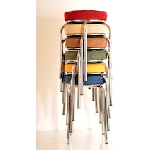 6 Lı Renkli Tay Tüyü-2 Ahtapot Tabure Mutfak Taburesi Demir Tabur