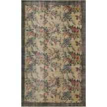 Romantik Vintage Gül Desenli Eskitme Ipek Yün Pers Halı - 148x237 Cm 9982