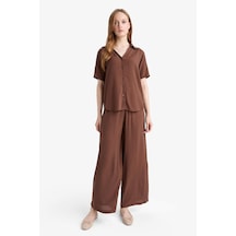 Defacto Culotte Geniş Paça Krinkıl Viskon Kapri C9565ax25aubn333 Kahve
