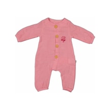 Tongs Baby Dear_Enika Kız Bebek Pembe Organik Düğmeli Keten Tulum Uzun Kollu Tulum