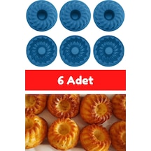 Mavi 6'lı Silikon Mini Kek Kalıbı - Muffin Kalıbı 6 Adet Göbekli Kek Kalıbı Silikon Mavi Diğer