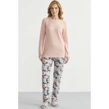 Sementa Yumoş Dokulu Desen Kombinli Pijama Takım - Somon Somon