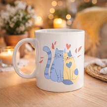 Northcity Sevimli Aşık Kediler Desenli Porselen Kupa Model 42 Love Cats Tasarım Sevgiliye Hediye, Kahve & Çay Kupası Diğer