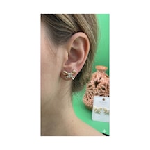 Xuping Rose Gold Renginde Çivi Model Fiyonklu Model Zirkon Taşlı Küpe Altın