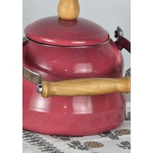 Alev Vintage Demlik Ahşap Saplı Emaye Kettle 2,5lt Kırmızı
