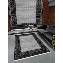 Hitit Halı Lidya Lüx 6523 Siyah Kaymaz Taban Pvc Dekoratif Mutfak Koridor Salon Oturma Odası Halısı Gri - Siyah